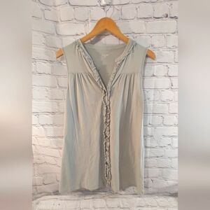 Garnet Hill Boho Sleeveless Ruffle Trim Button Down Tunic L